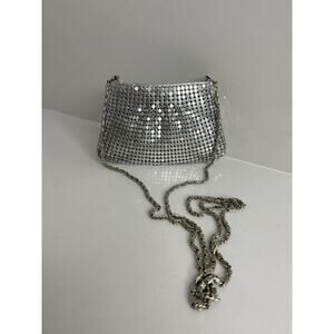 VTG Silver Metal Mesh Mini Purse Zipper Prom Homecoming Crossbody Chain EUC 90’s